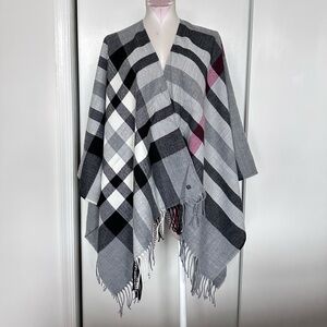 Fraas The Scarf Company Grey Red Poncho Cape Scarf NWT